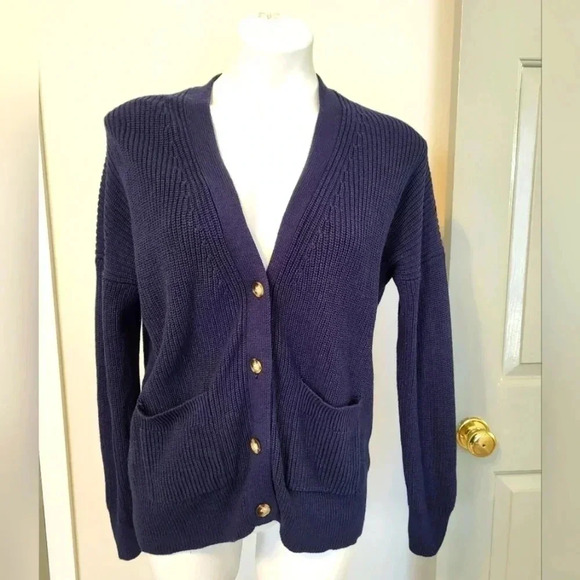 J.Crew Cotton/Cashmere Blue Button Up V-Neckline Sweater Cardigan(XXS) - Picture 2 of 13